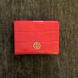 Tory Burch Red Croc-Embossed Card Case